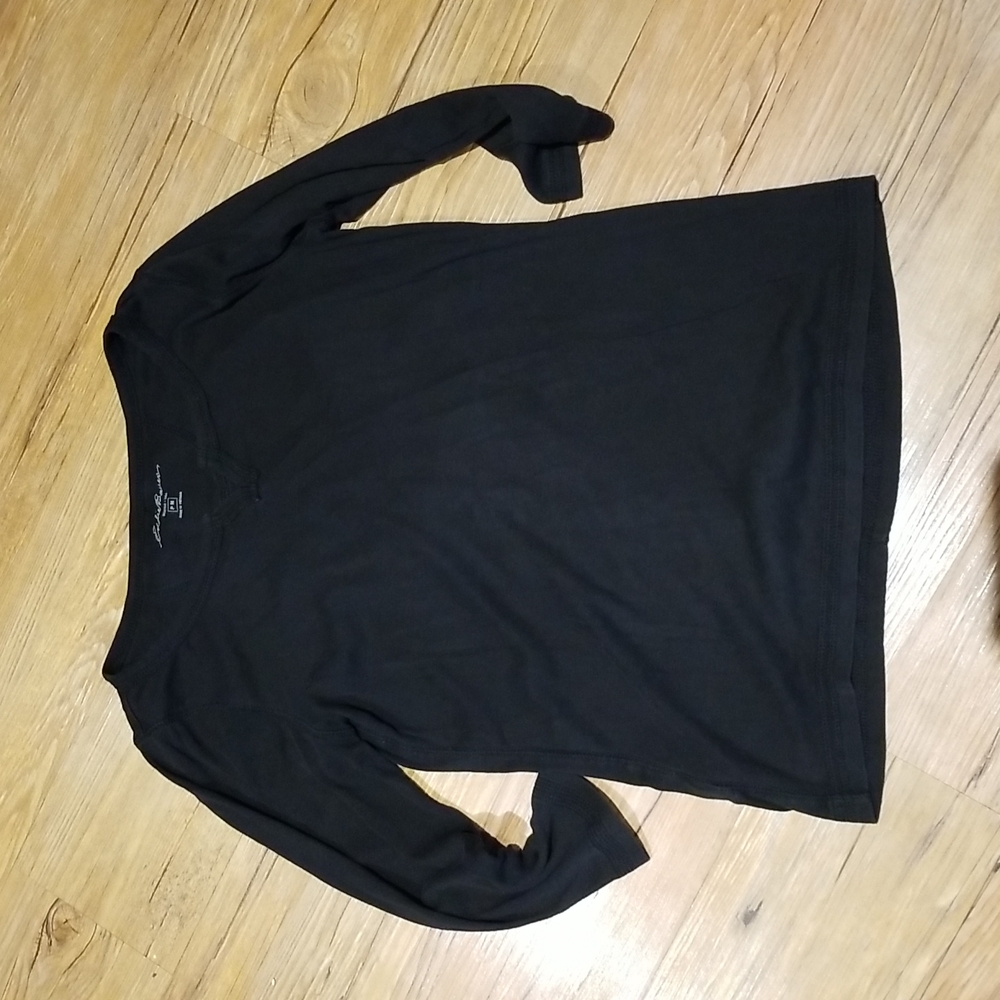 Eddie Bauer 3/4 sleeve notch neck black top - Picture 1 of 4